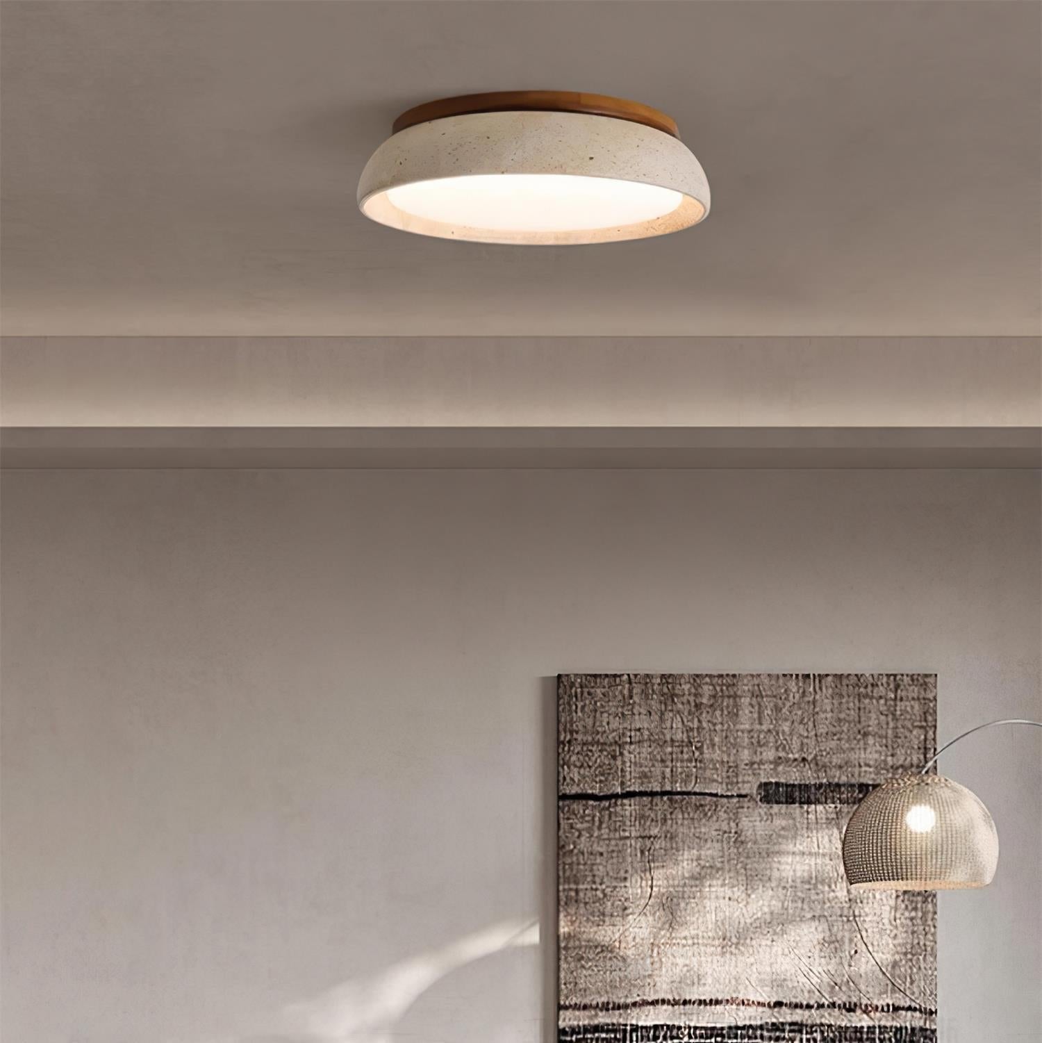 Travertine Flush Mount Ceiling Light Domed Bowl Detail