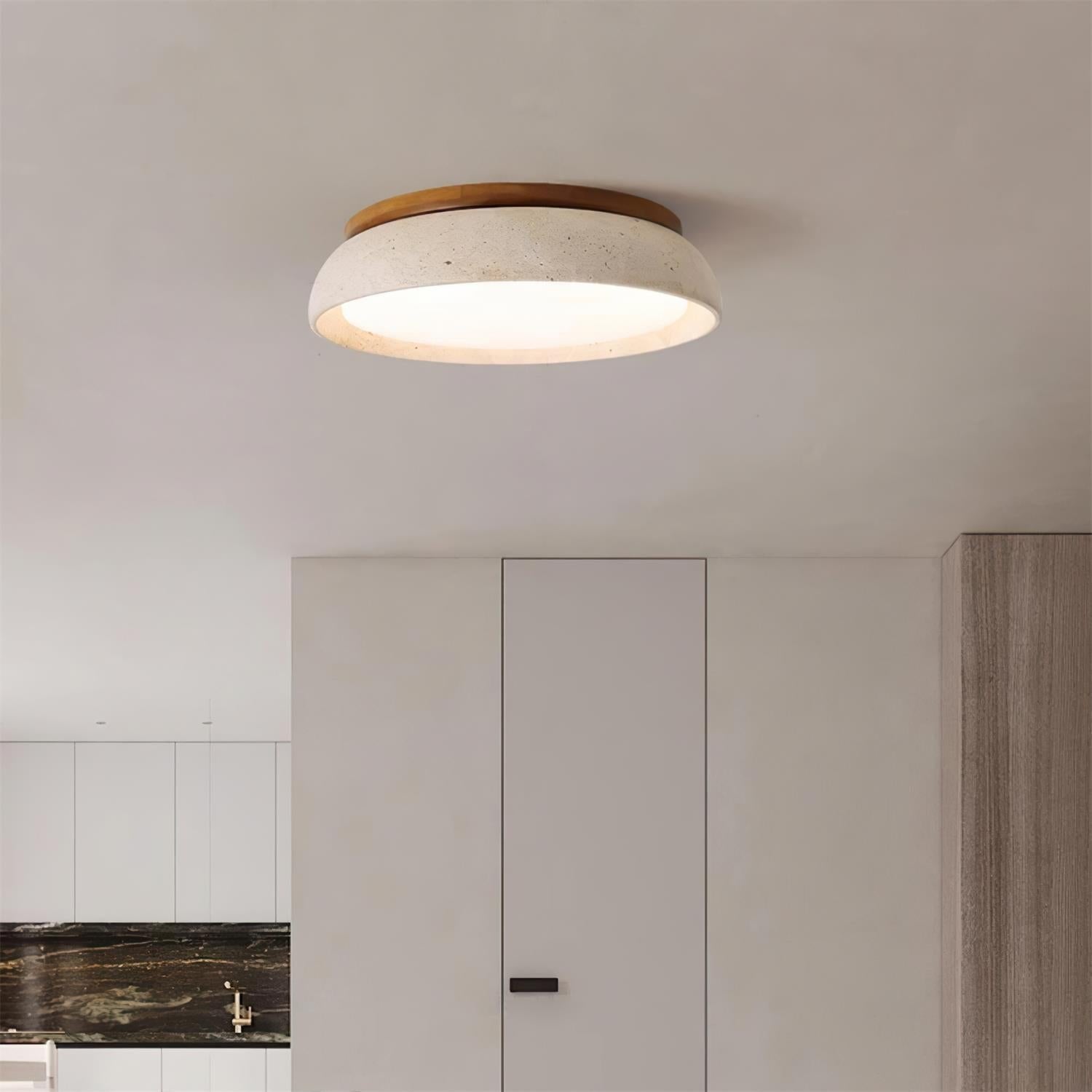 Travertine Flush Mount Ceiling Light Domed Bowl Front