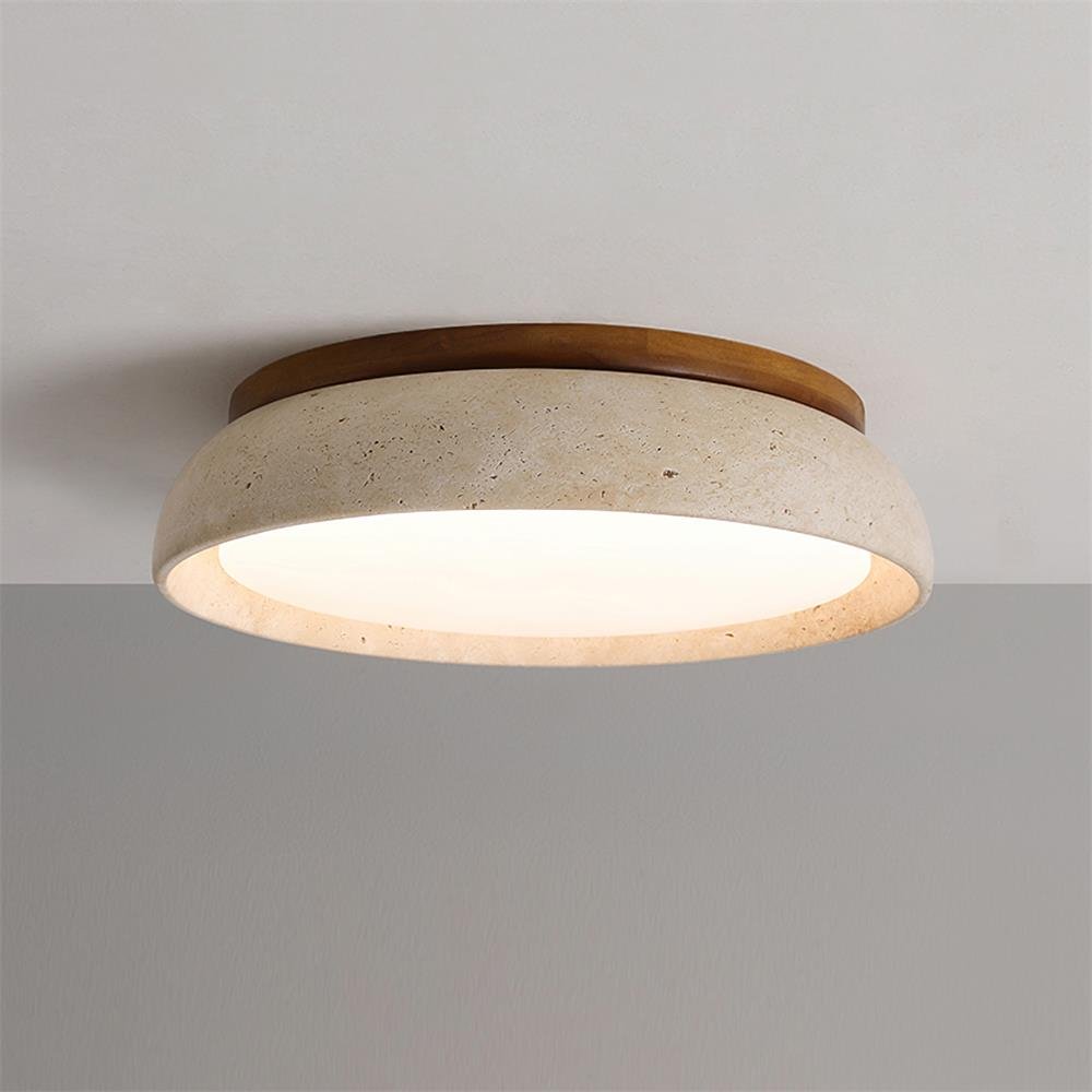 Travertine Flush Mount Ceiling Light Domed Bowl Full