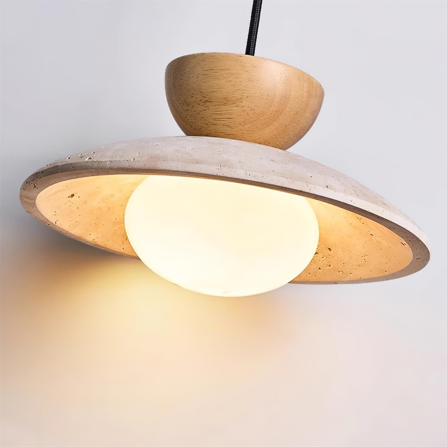 Travertine Pendant Light Inverted Dome Wood Alternate