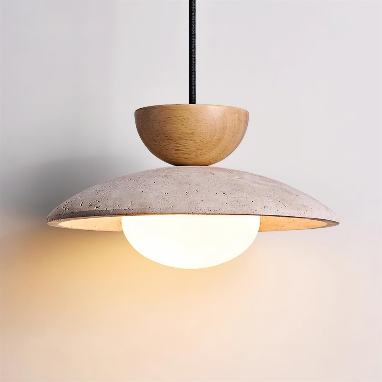 Travertine Pendant Light Inverted Dome Wood Angle