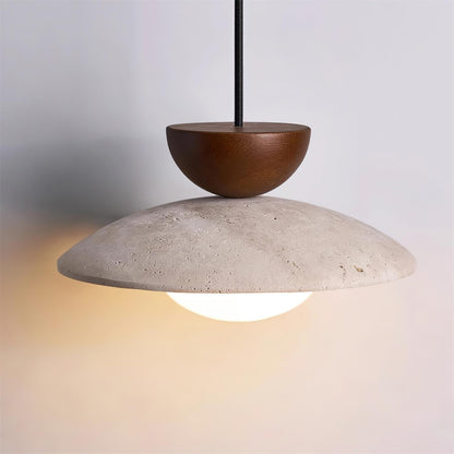 Travertine Pendant Light Inverted Dome Wood Full