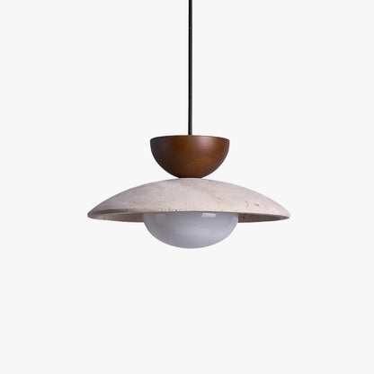 Travertine Pendant Light Inverted Dome Wood Hero