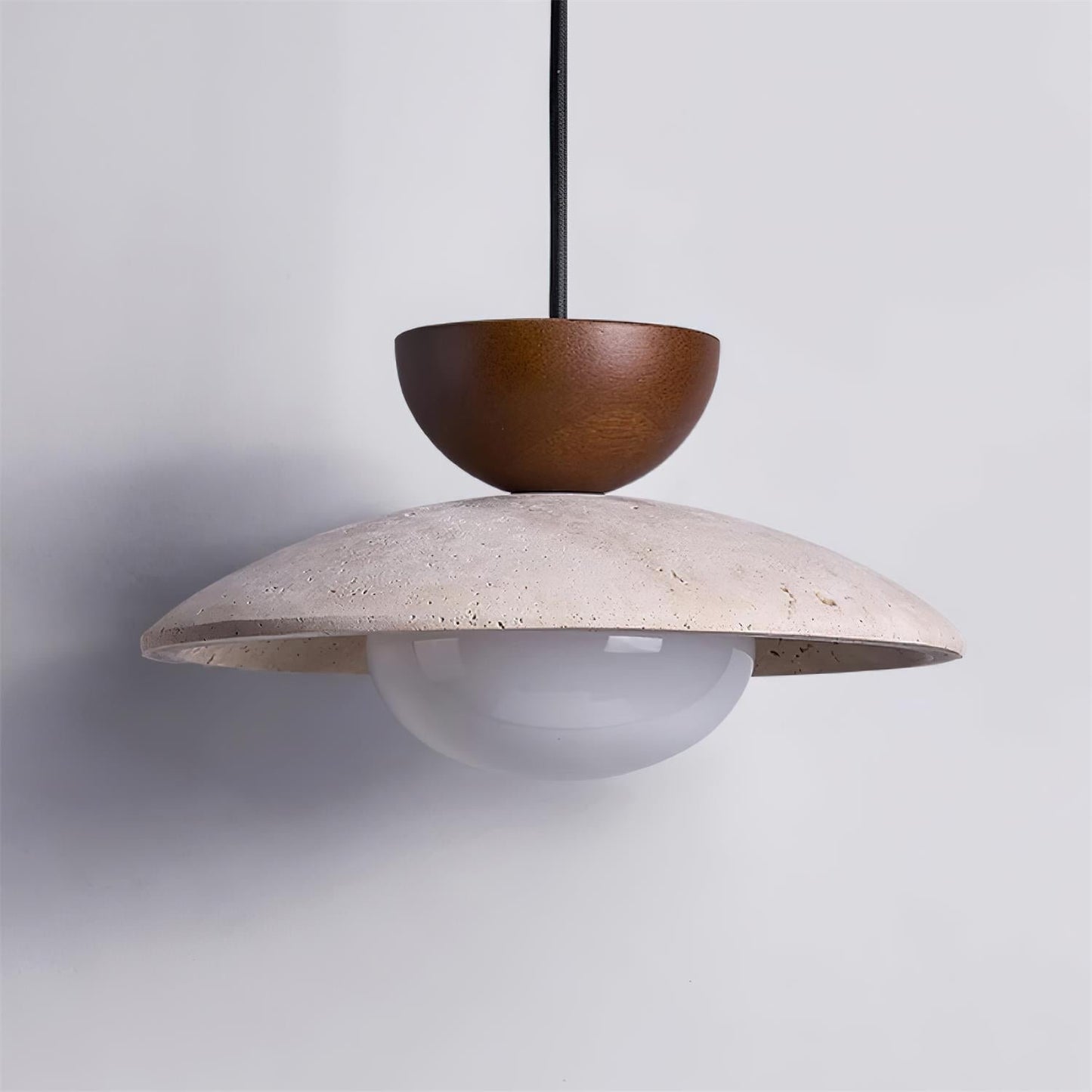 Travertine Pendant Light Inverted Dome Wood View 11