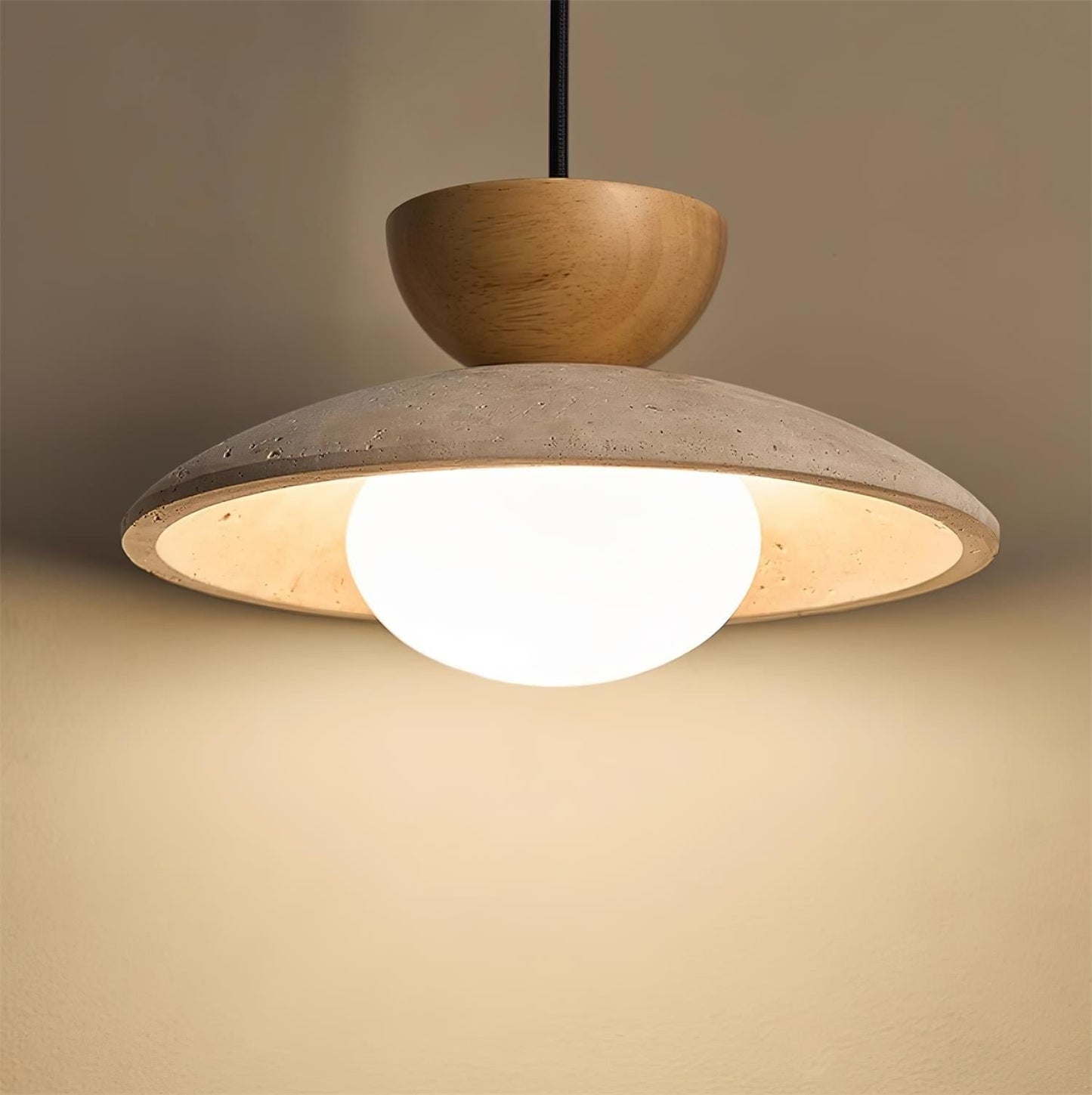 Travertine Pendant Light Inverted Dome Wood View 12