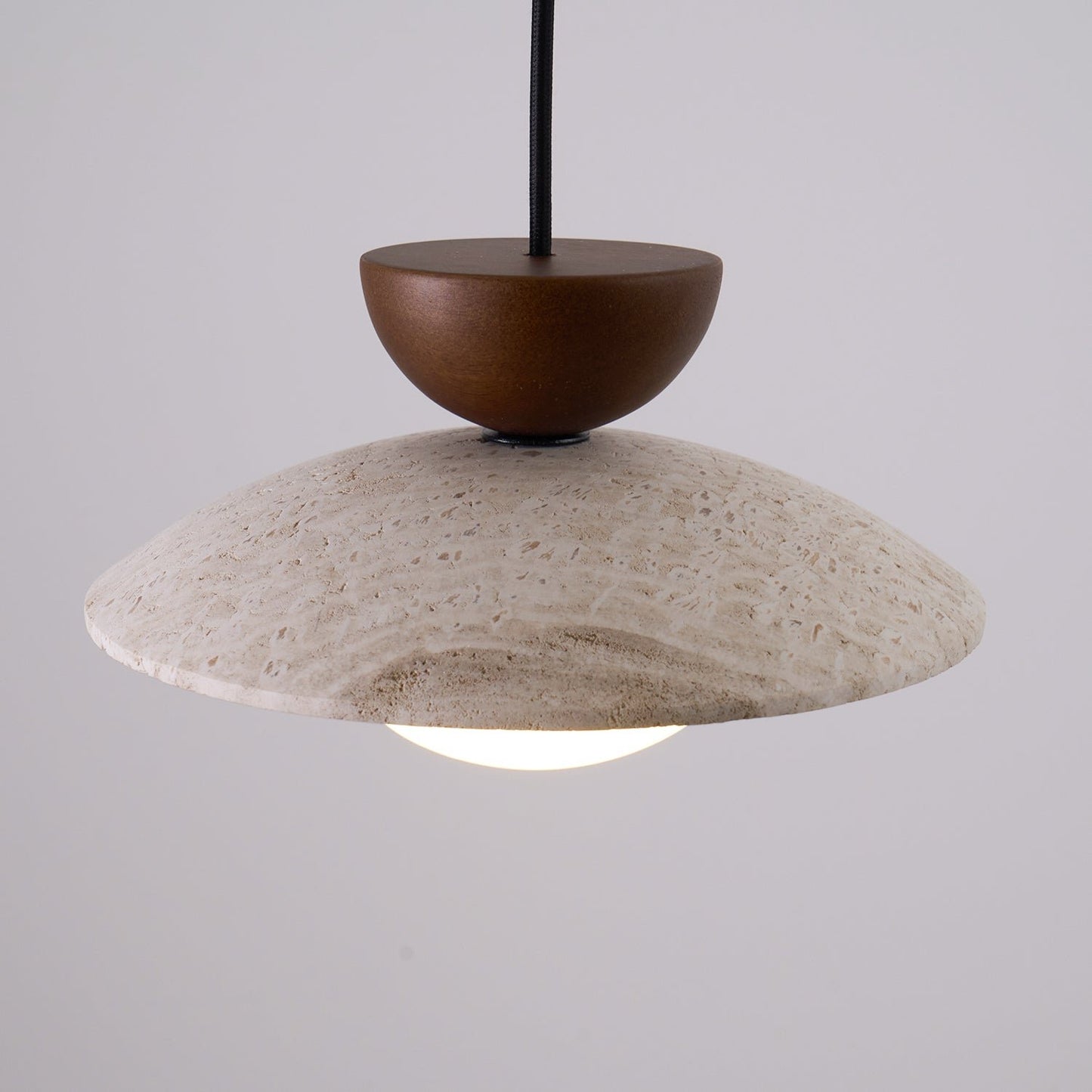 Travertine Pendant Light Inverted Dome Wood View 13