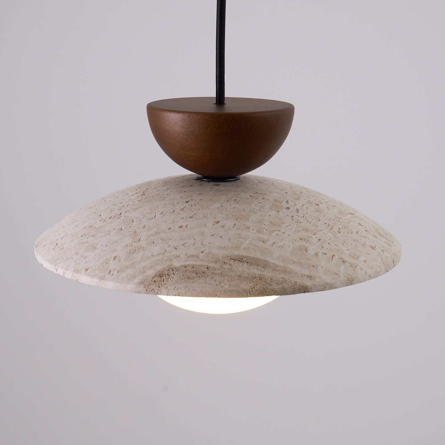Travertine Pendant Light Inverted Dome Wood View 13
