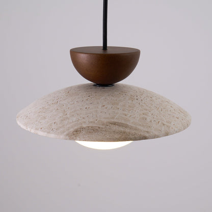 Travertine Pendant Light Inverted Dome Wood View 13