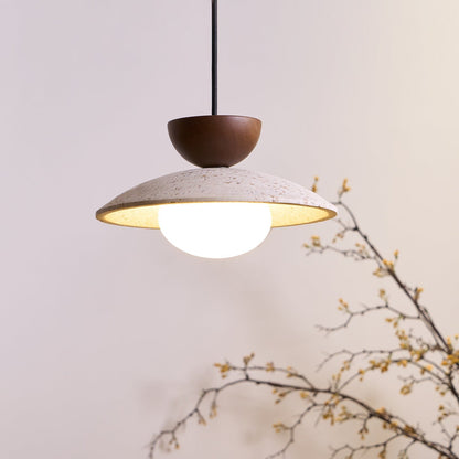 Travertine Pendant Light Inverted Dome Wood View 14