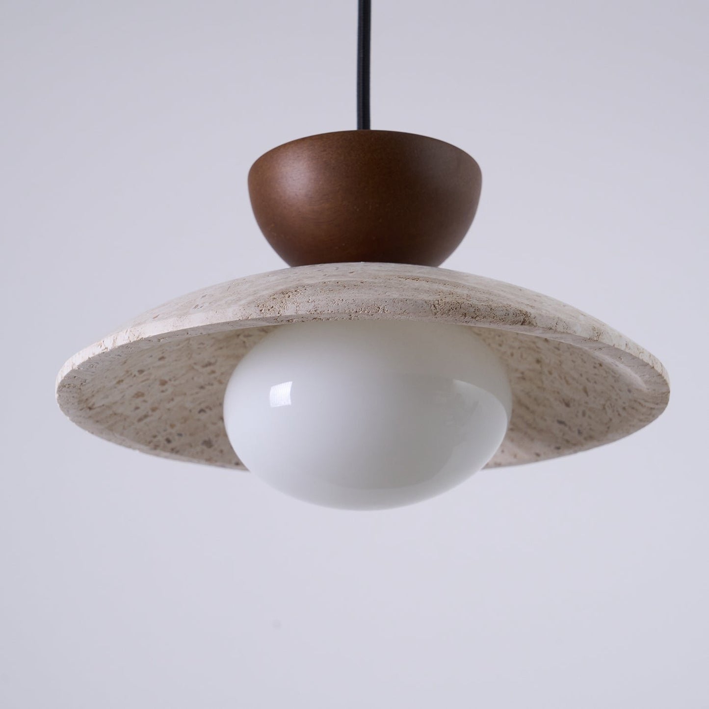 Travertine Pendant Light Inverted Dome Wood View 15
