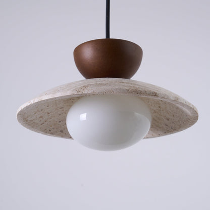 Travertine Pendant Light Inverted Dome Wood View 15