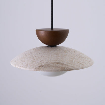 Travertine Pendant Light Inverted Dome Wood View 16