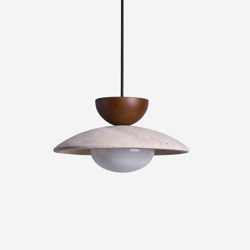 Travertine Pendant Light Inverted Dome Wood View 17