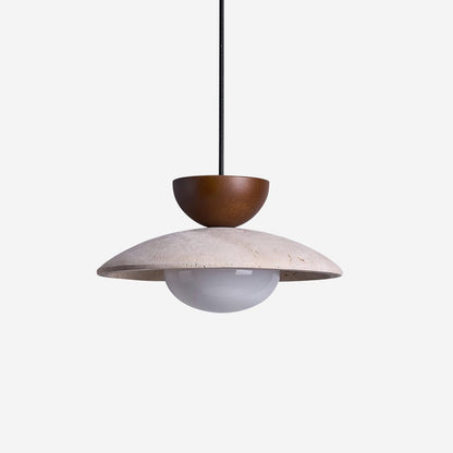 Travertine Pendant Light Inverted Dome Wood View 17