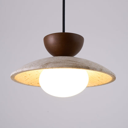 Travertine Pendant Light Inverted Dome Wood View 18