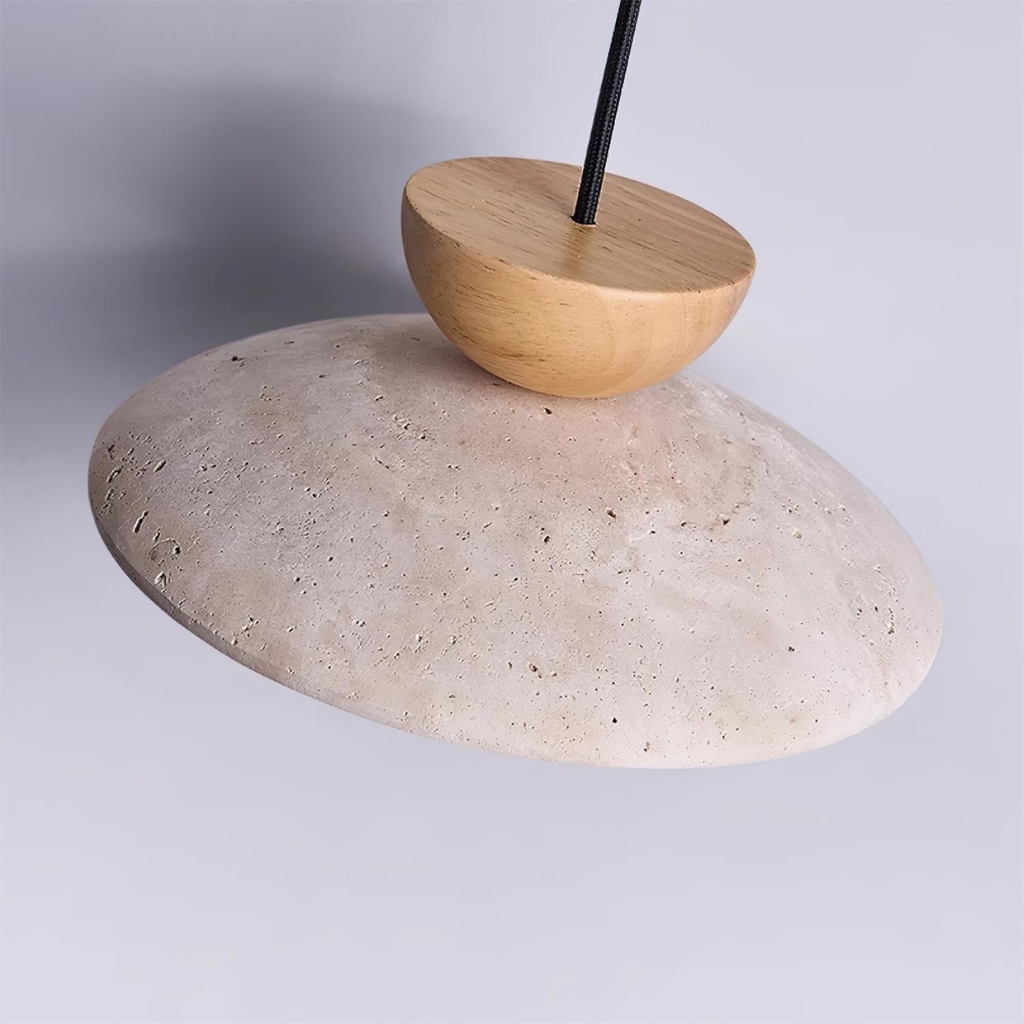 Travertine Pendant Light Inverted Dome Wood View 20