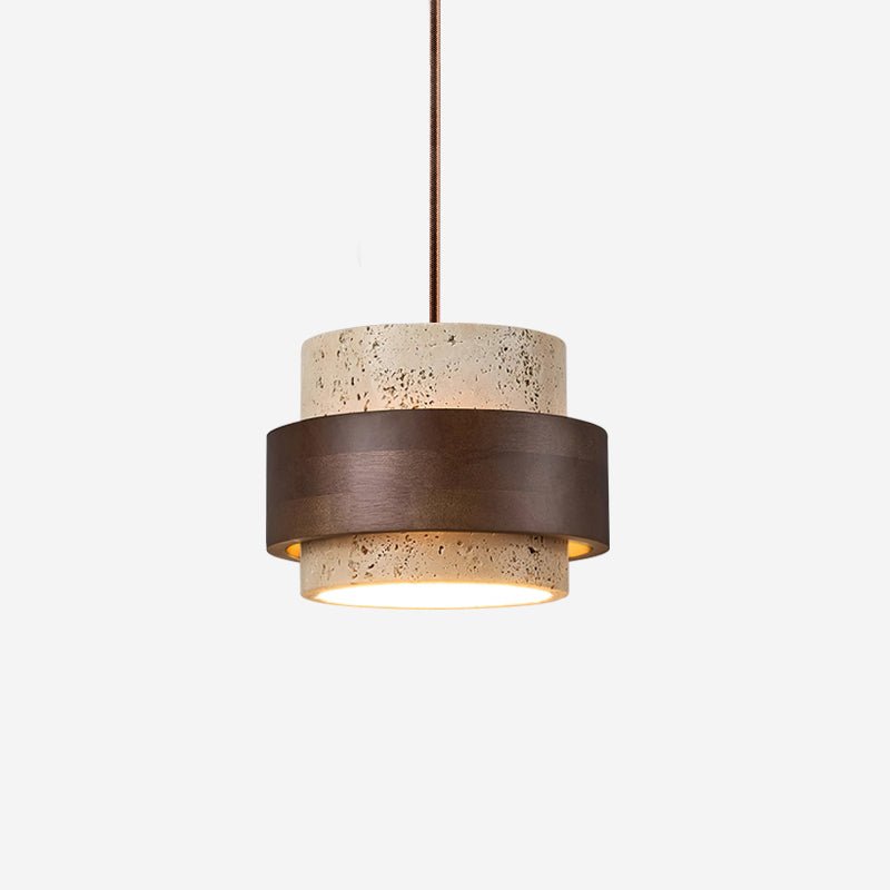 Travertine Pendant Light Tiered Cylinder Wood Band Hero
