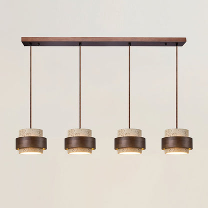 Travertine Pendant Light Tiered Cylinder Wood Band View 21