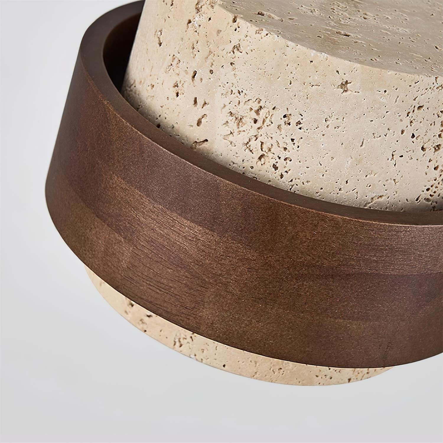 Travertine Pendant Light Tiered Cylinder Wood Band View 23