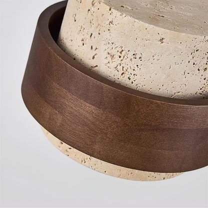 Travertine Pendant Light Tiered Cylinder Wood Band View 23