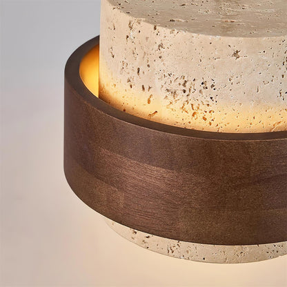Travertine Pendant Light Tiered Cylinder Wood Band View 24