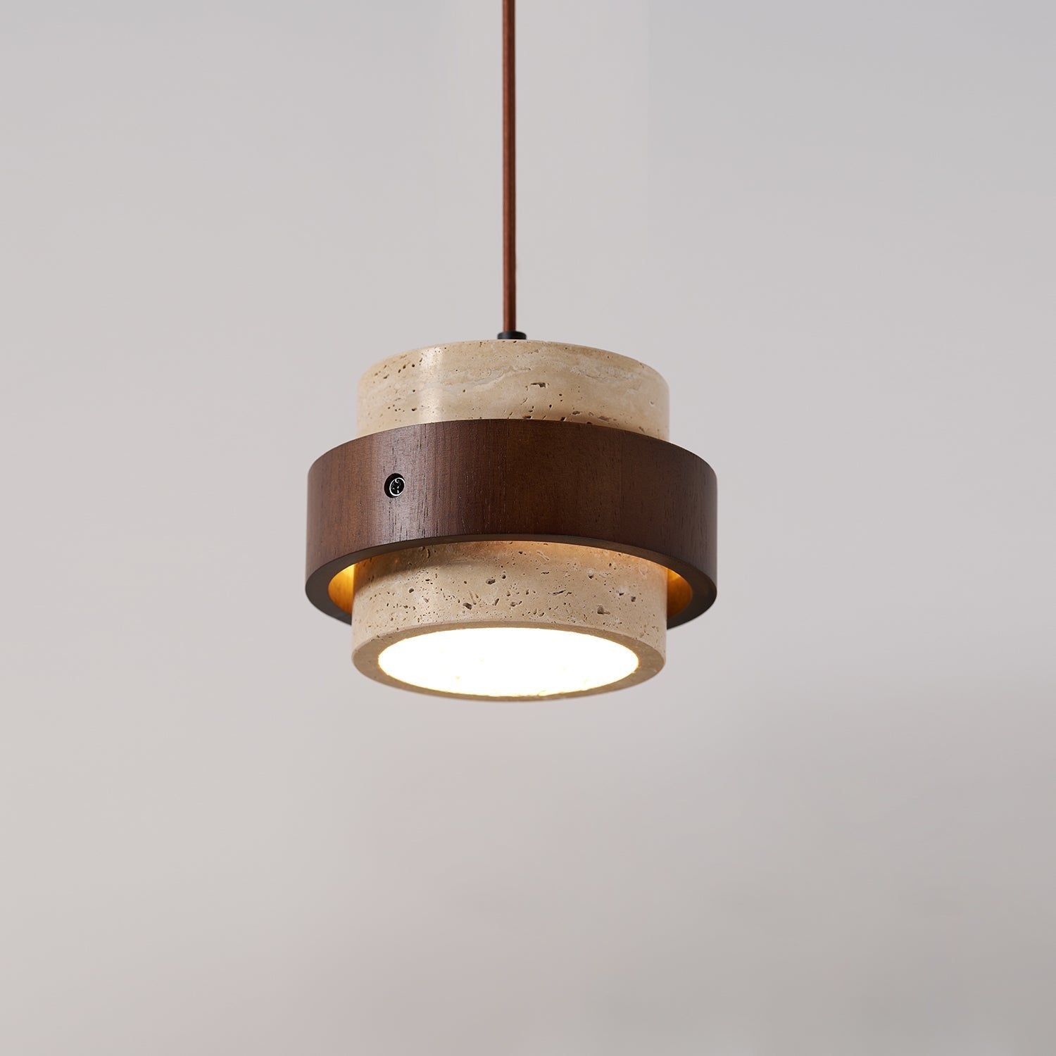 Travertine Pendant Light Tiered Cylinder Wood Band View 29