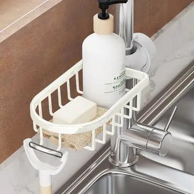Sink Caddy Sponge Holder | Faucet Organiser Shower Shelf for Kitchen or Bathroom