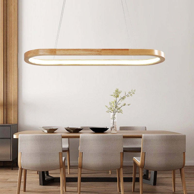 Veon Contemporary Oval Wooden Pendant Light Angle