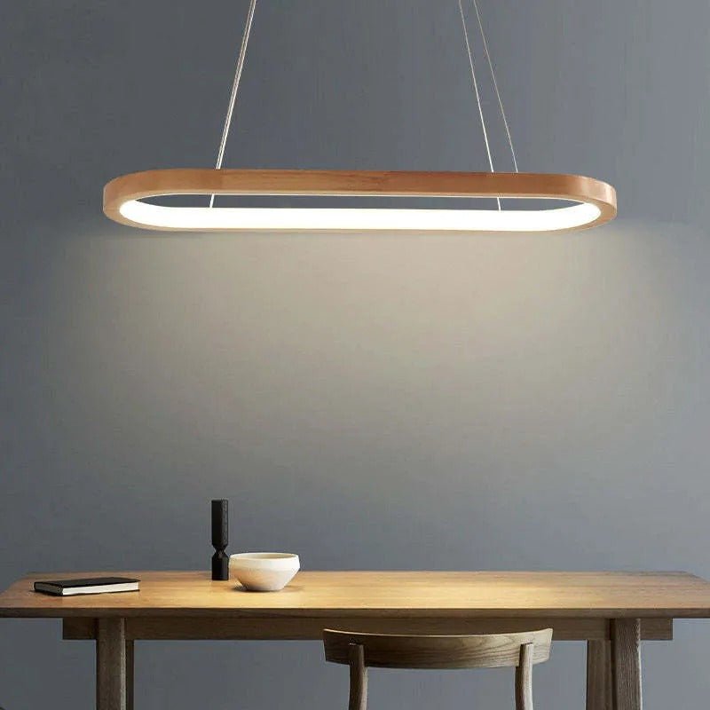 Veon Contemporary Oval Wooden Pendant Light Close Up