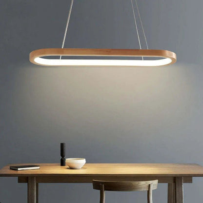 Veon Contemporary Oval Wooden Pendant Light Close Up