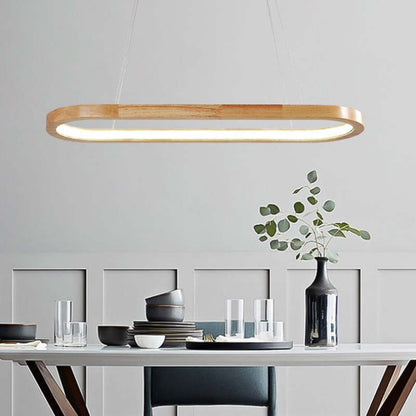 Veon Contemporary Oval Wooden Pendant Light Front