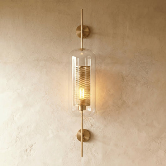 Vintage Brass Glass Wall Lamp Perforated Cylinder Hero