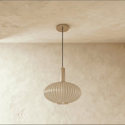 Vintage Brass Pendant Light Ribbed Glass Shade Lifestyle