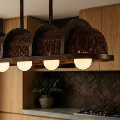 Vintage Brass Rattan Pendant Light Arched Shade Alternate
