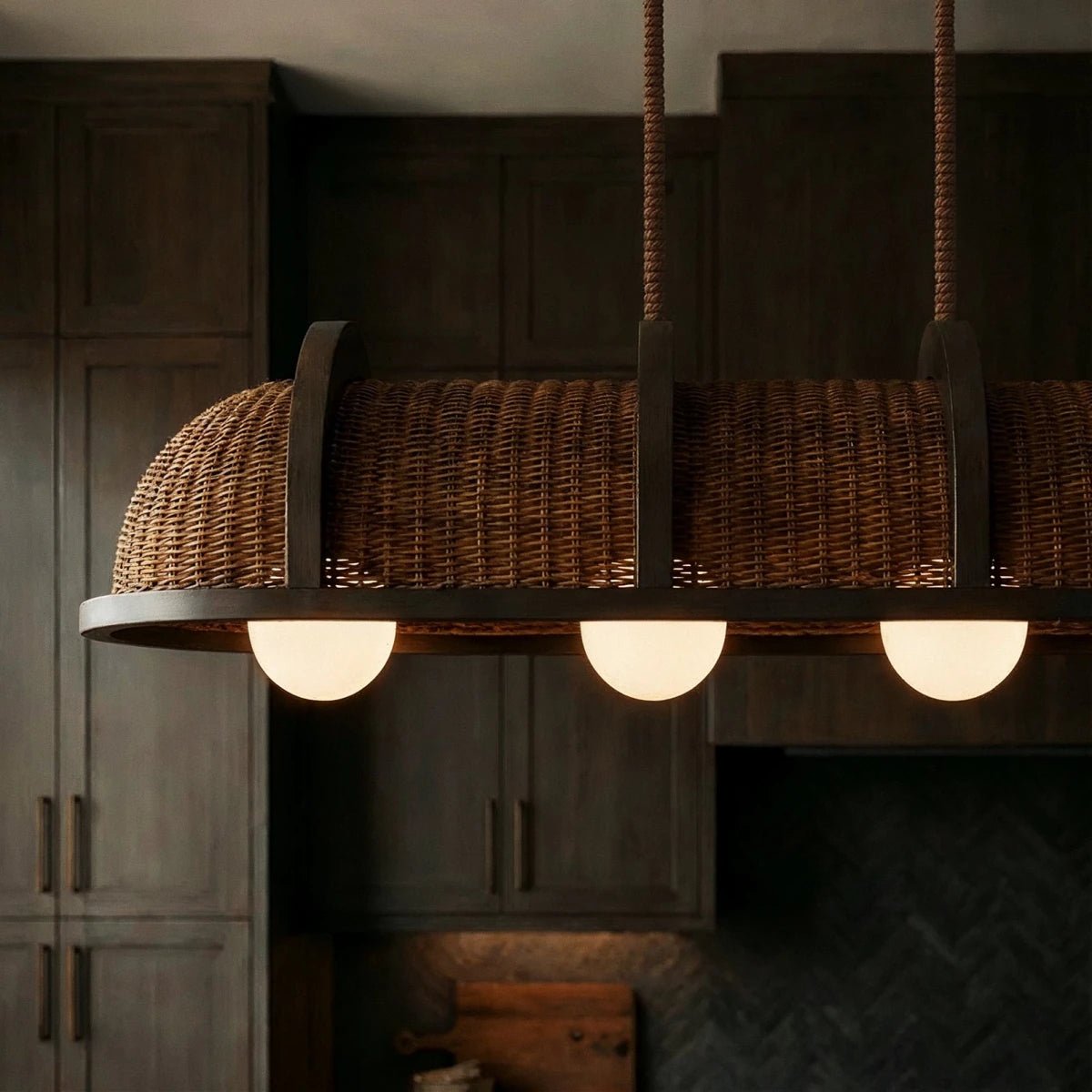 Vintage Brass Rattan Pendant Light Arched Shade Close Up