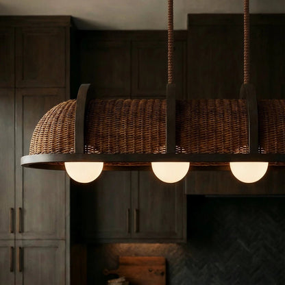 Vintage Brass Rattan Pendant Light Arched Shade Close Up