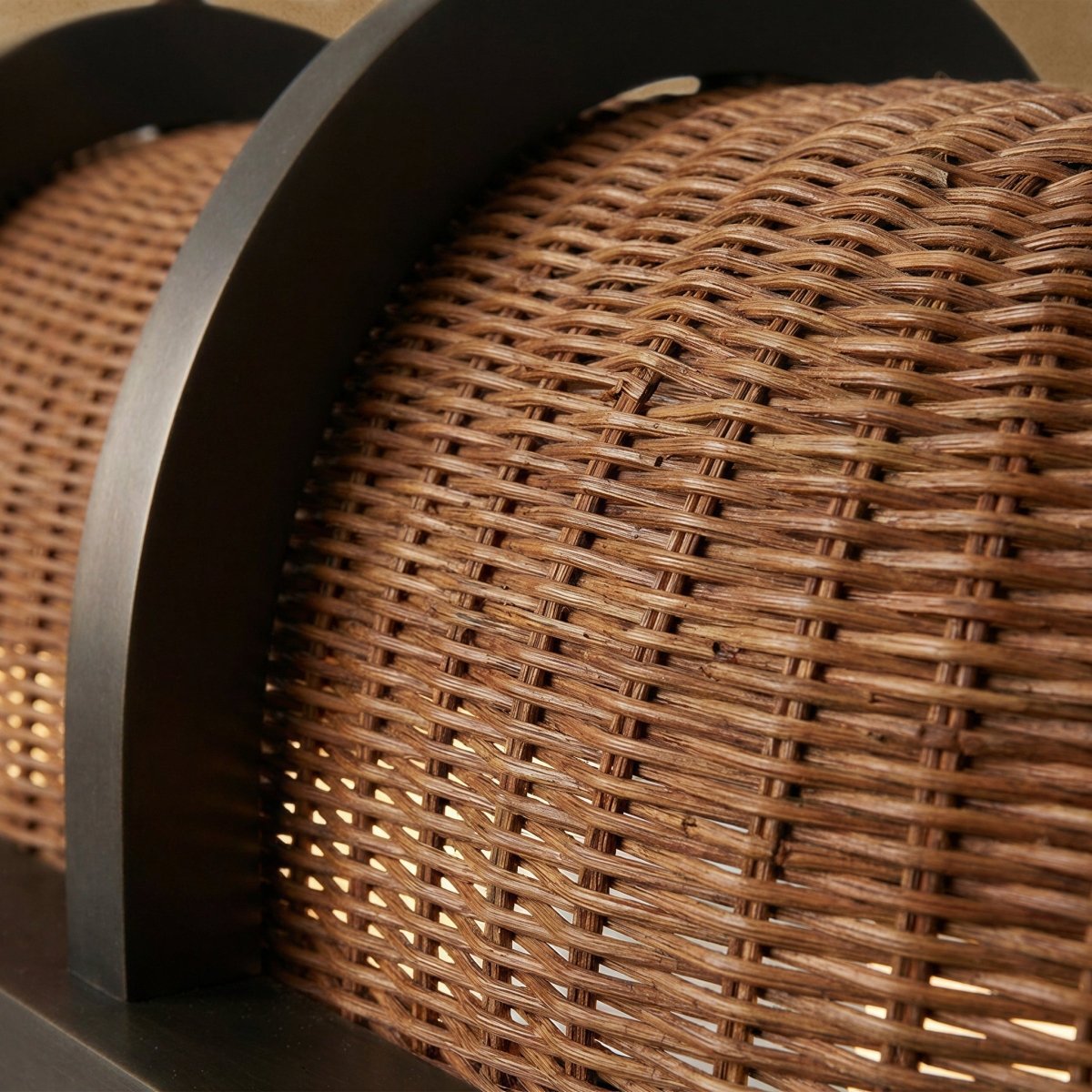 Vintage Brass Rattan Pendant Light Arched Shade Detail