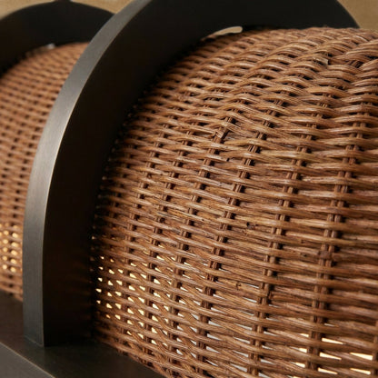 Vintage Brass Rattan Pendant Light Arched Shade Detail