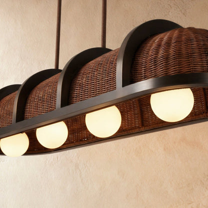 Vintage Brass Rattan Pendant Light Arched Shade Front
