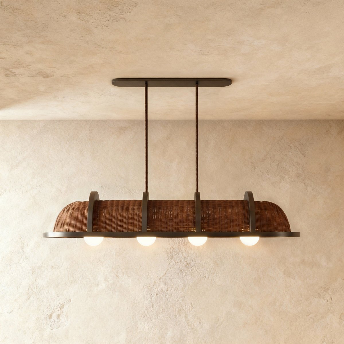 Vintage Brass Rattan Pendant Light Arched Shade Hero