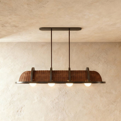 Vintage Brass Rattan Pendant Light Arched Shade Hero