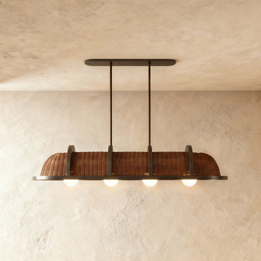 Vintage Brass Rattan Pendant Light Arched Shade Hero