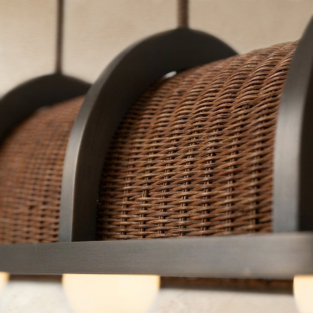 Vintage Brass Rattan Pendant Light Arched Shade Side