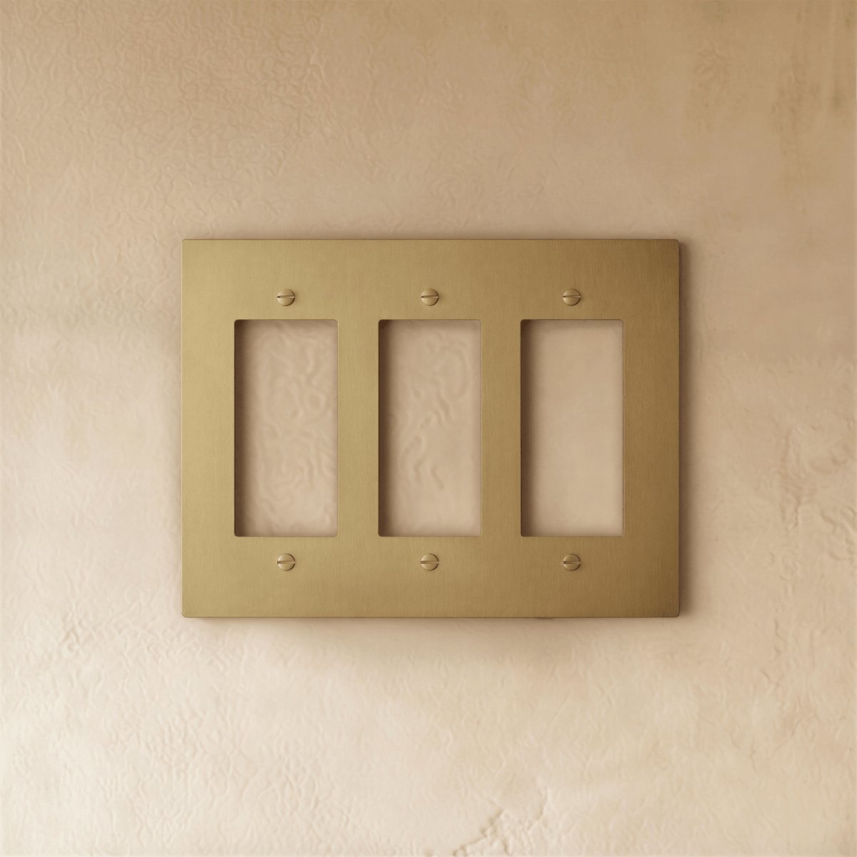 Vintage Brass Wall Plate Patina Rectangular Cutouts Detail