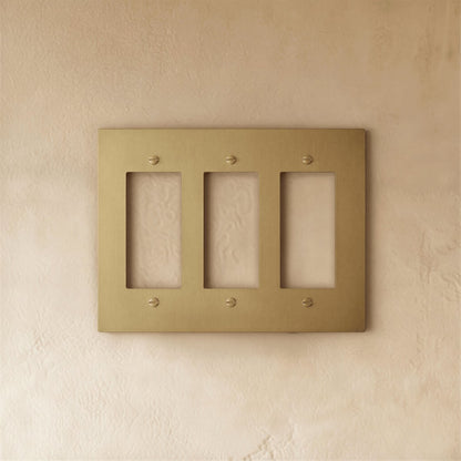 Vintage Brass Wall Plate Patina Rectangular Cutouts Detail