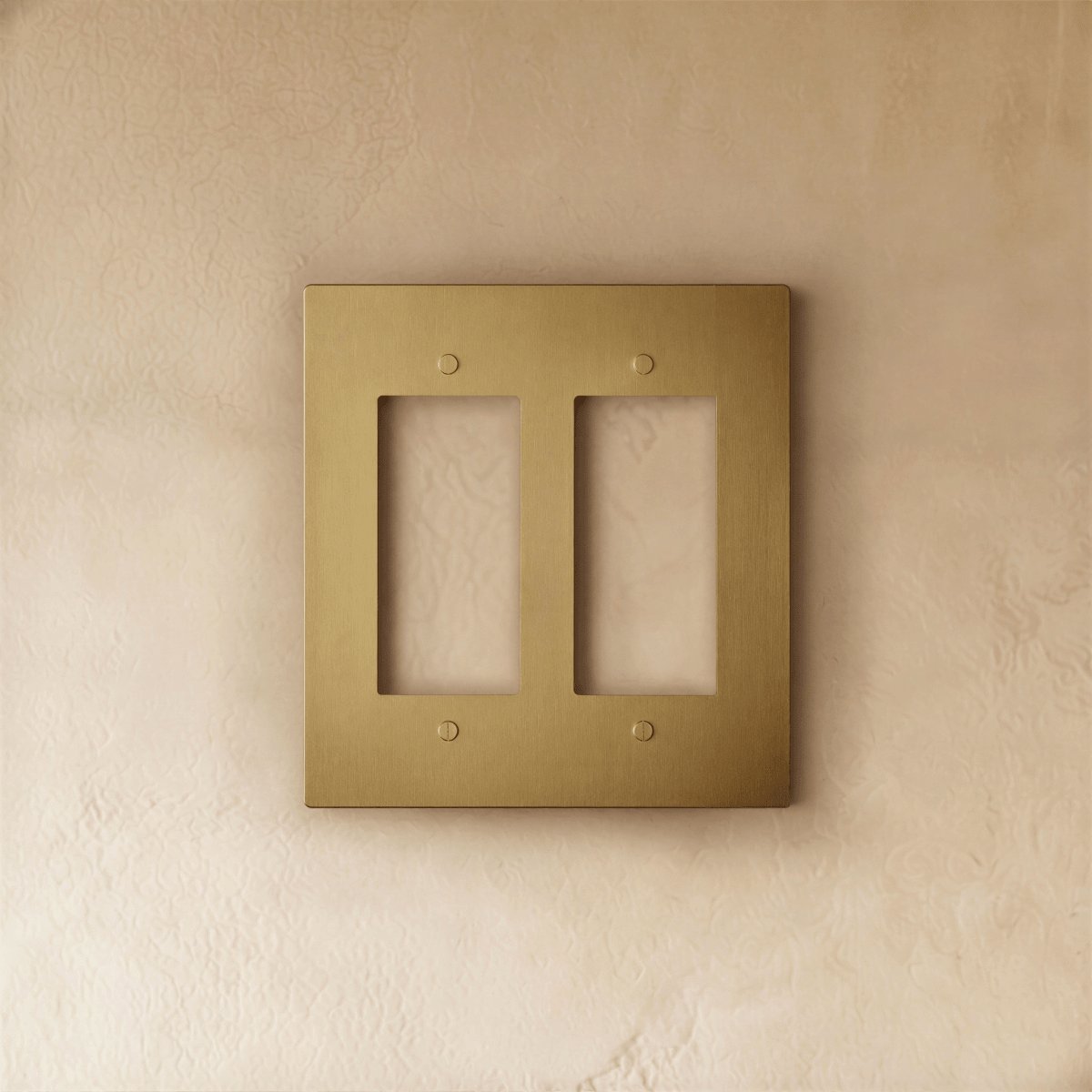 Vintage Brass Wall Plate Patina Rectangular Cutouts Front
