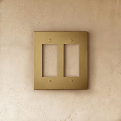 Vintage Brass Wall Plate Patina Rectangular Cutouts Front