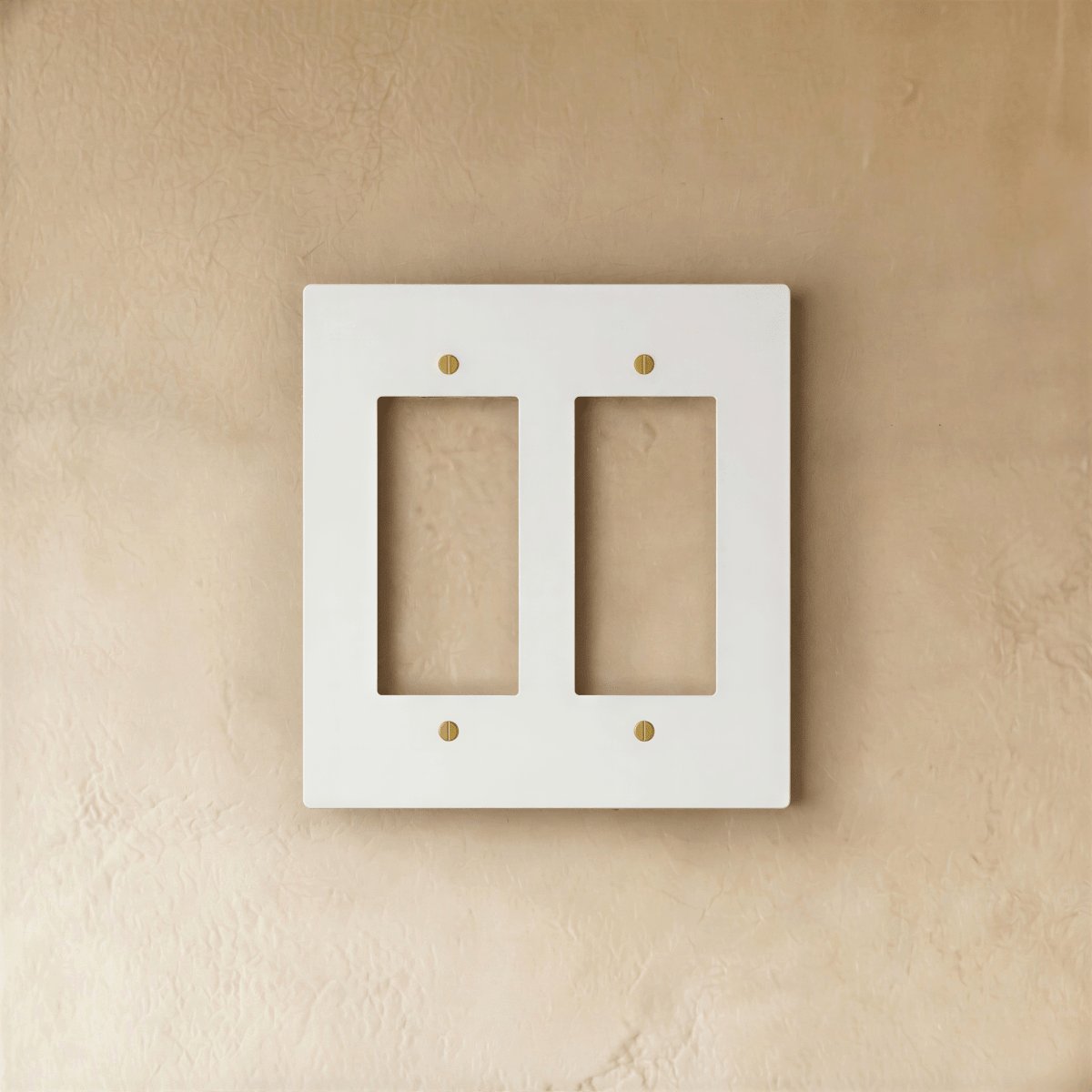 Vintage Brass Wall Plate White Rocker Cutout Front