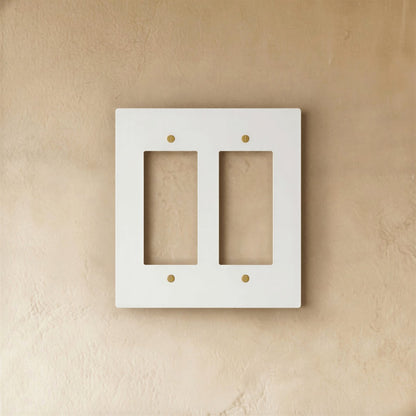 Vintage Brass Wall Plate White Rocker Cutout Front