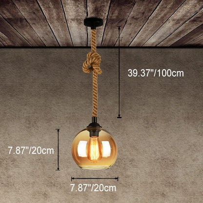 Vintage Glass Metal Rope Pendant Light Round Globe Full